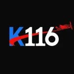 Official K116 Game logo featuring a red airplane icon on a black background