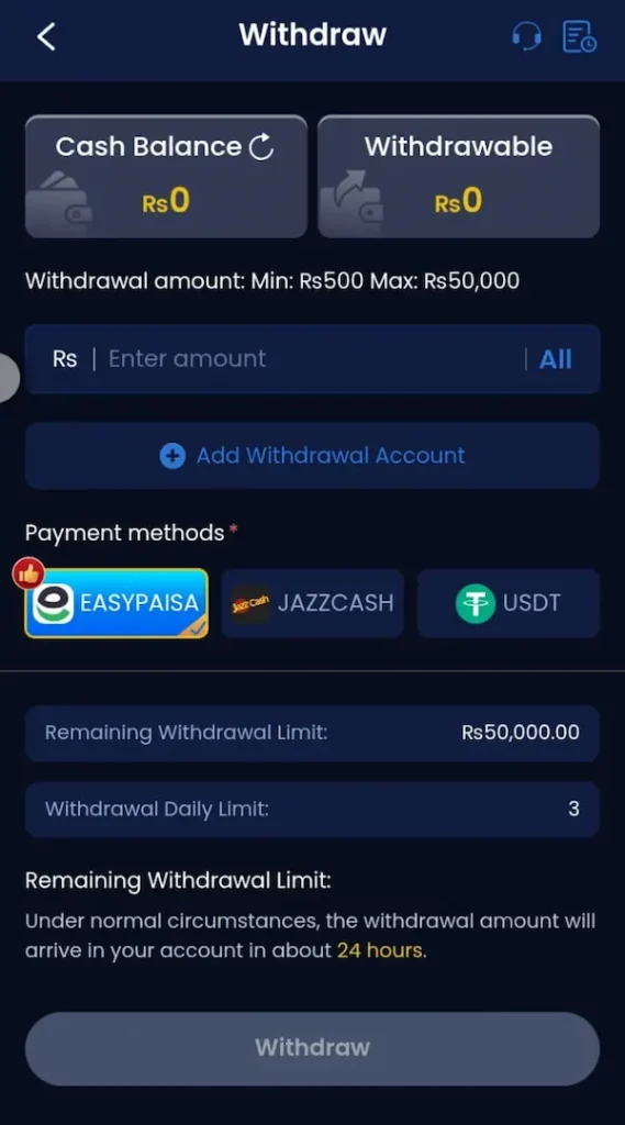 92Blaze Game Withdrawal Methods EasyPaisa JazzCash