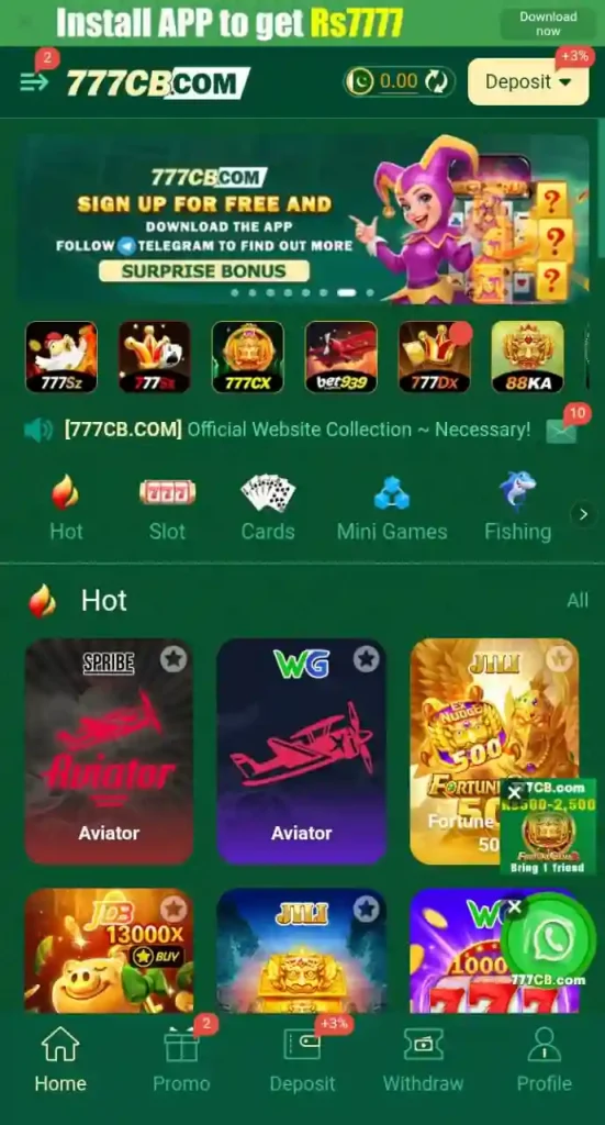 777CB Game APK interface showing mobile earning games and EasyPaisa JazzCash payment options