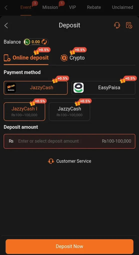 777DX Game deposit interface showing payment methods and wallet balance options