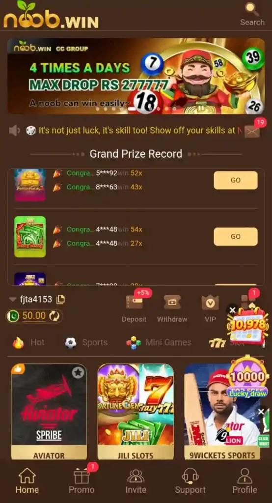 Noobwin Game APK download banner showing mobile earning app interface in Pakistan