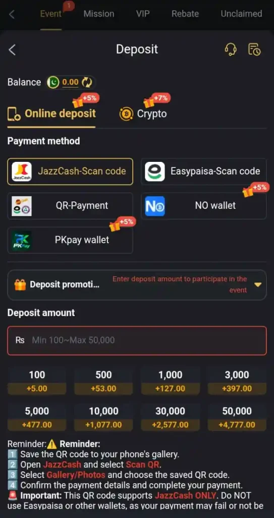 V44BET Game deposit guide for JazzCash and Easypaisa users
